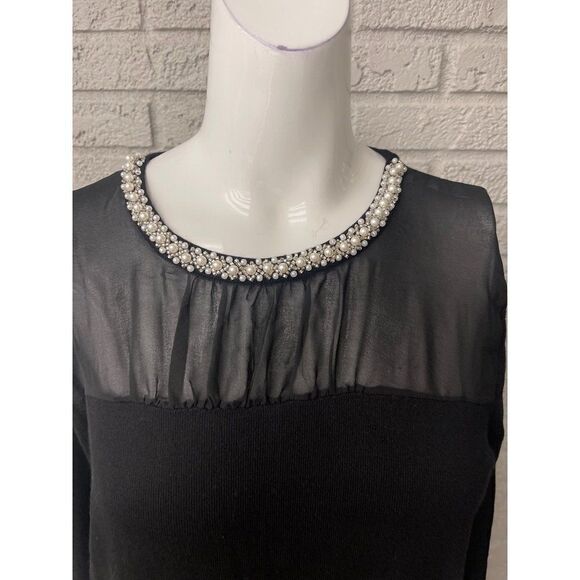 Cable & Gauge Black Faux Pearl Neckline Sweater / Top Size M - Picture 5 of 6